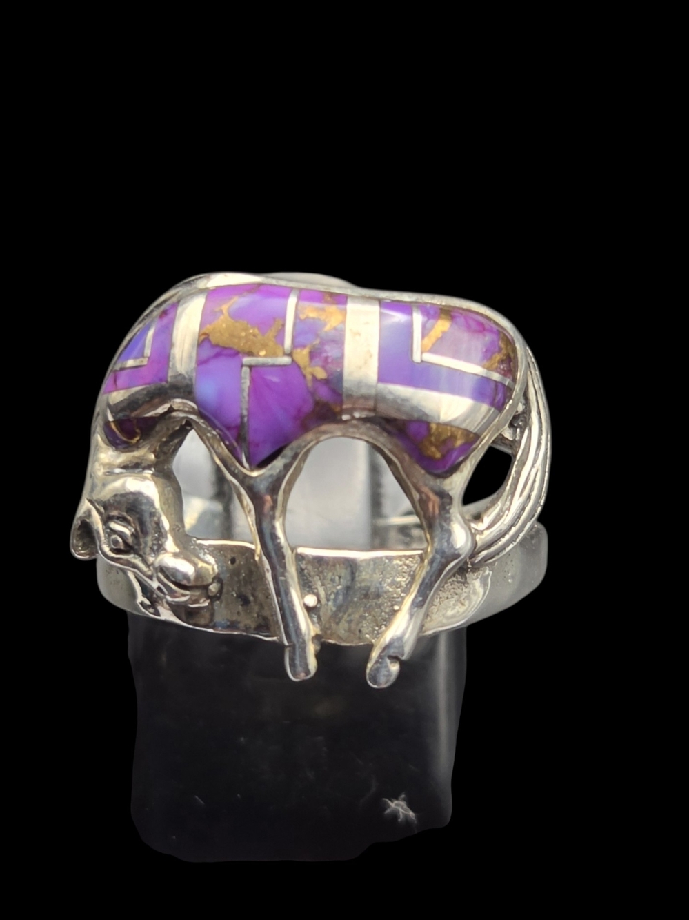 Silver Purple Mojave Horse Ring with Purple Inlay 7.25